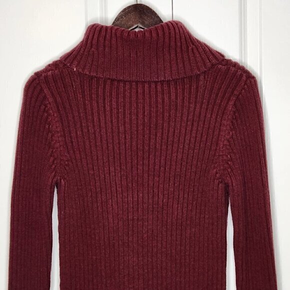 TALBOTS Burgundy Embellished Cable Knit Cowl Neck Sweater - Picture 6 of 7